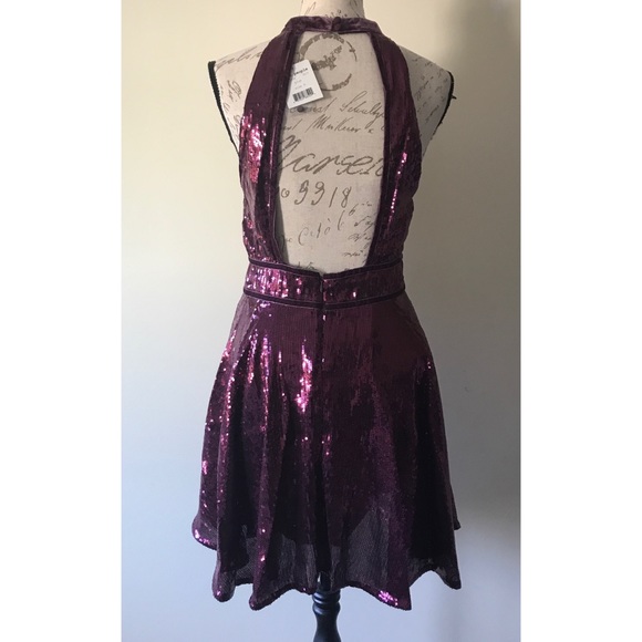 {Free People} Plum Sequined Mini Cocktail Dress - Picture 3 of 7